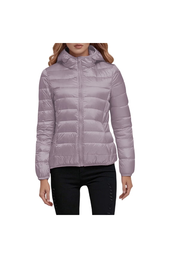 Hooded Down Jacket Women's Short Lightweight Thick Student Korean Style White Feather Warm Parka Purple,S