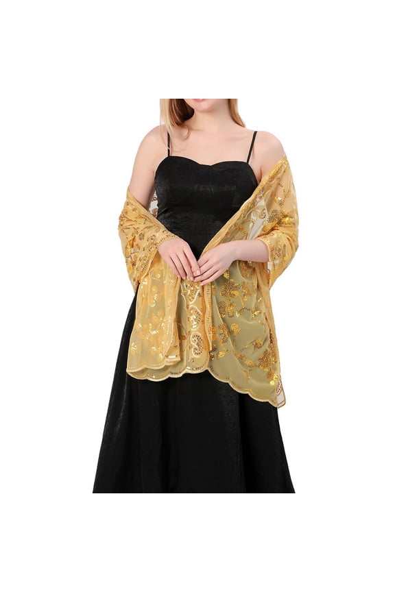 Hot Sale New Sequins Shawl Wedding Evening Dress Cheongsam Shawl Bride Bridesmaid Shawl Scarf for Women Gold