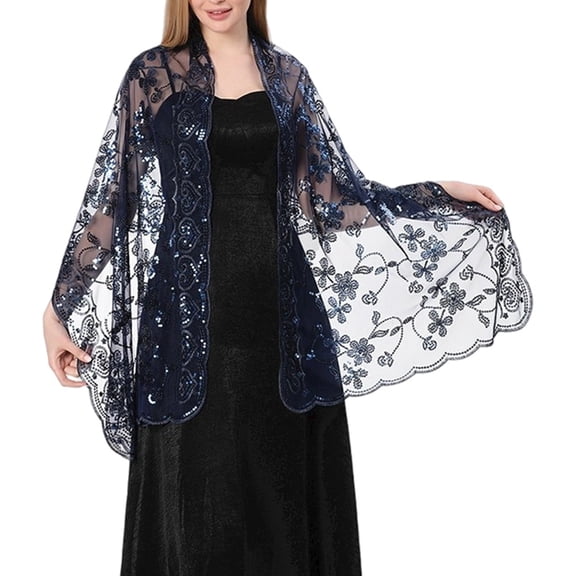 MIASHUI Hot Sale New Sequins Shawl Wedding Evening Dress Cheongsam Shawl Bride Bridesmaid Shawl Scarf for Women Navy