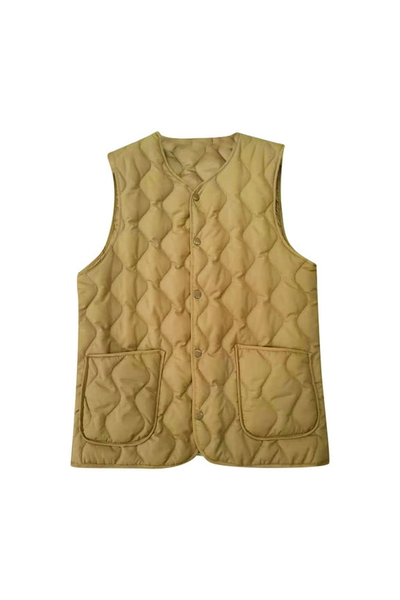Lightweight Cotton Vest Autumn Winter Liner Short Sleeveless Parka, Plus Size Round Neck Layering Piece Gold,XXL