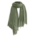 thumbnail image 1 of MIASHUI Linen Solid Color Scarf Medium Long纱巾, Japanese Korean Bohemian Long Scarf Travel Neck Scarf Large Shawl Army Green,One Size, 1 of 3