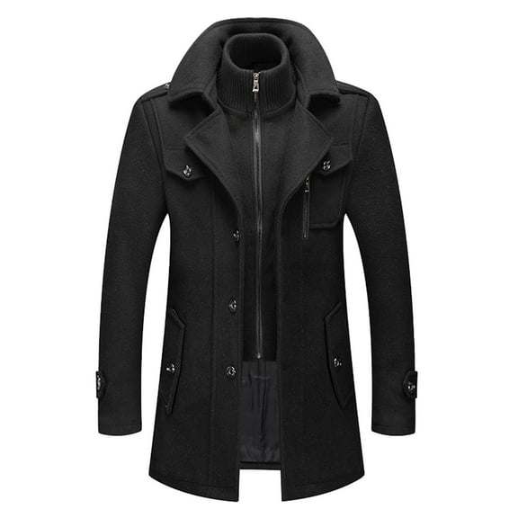 MIASHUI Men Autumn Winter Business Wool Overcoat Fashion Double Collar Cold Resistant Outdoor Trench Coat Black,L