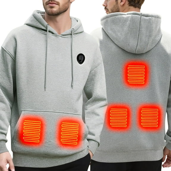 MIASHUI Men's 5-Zone LED Heated Hoodie Jacket Rechargeable Battery Powered Warm Zip Up Sweatshirt for Outdoor Winter Grey,XL
