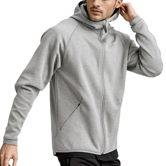 MIASHUI Men's American Heavyweight Big & Tall Hooded Cardigan Solid Color Outdoor Zip Up Jacket Oversized Fit Work Hoodie Grey,L