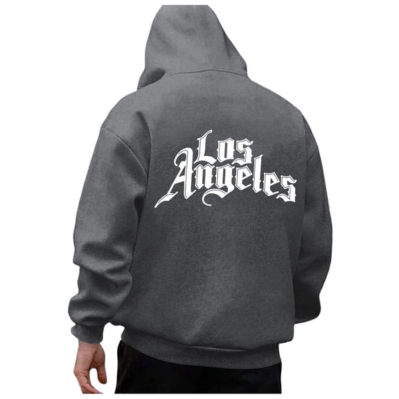 MIASHUI Men's Back Letter Print Hoodie Loose Fit Pullover Zip Up Hoodies for Men Casual Wear Long Sleeve Sportswear Comfort Fit Oversized Dark Gray,M