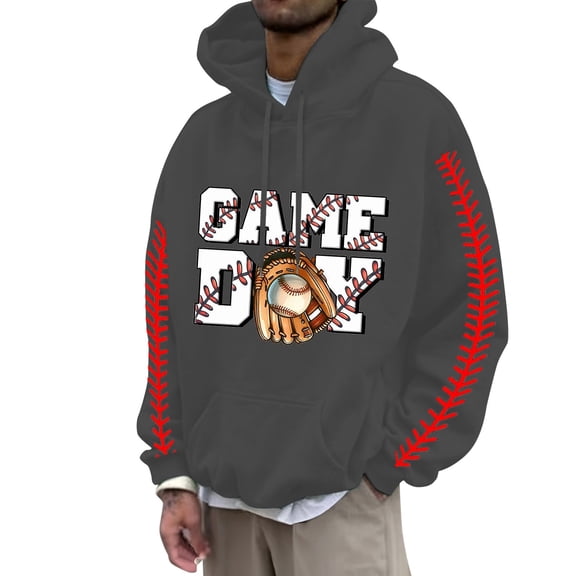 MIASHUI Men's Baseball Print Hoodie with Long Sleeves and Adjustable Hood, Casual Pullover for Sporty Looks Dark Gray,S