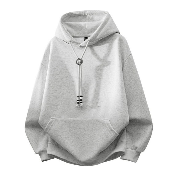 MIASHUI Men's Basic Pullover Hoodie Long Sleeve Casual Comfortable Cotton Sweatshirt Versatile Streetwear Top Light Gray,XL