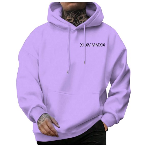 MIASHUI Men's Basic Pullover Hoodie Long Sleeve Casual Comfortable Cotton Sweatshirt Versatile Streetwear Top Purple,S