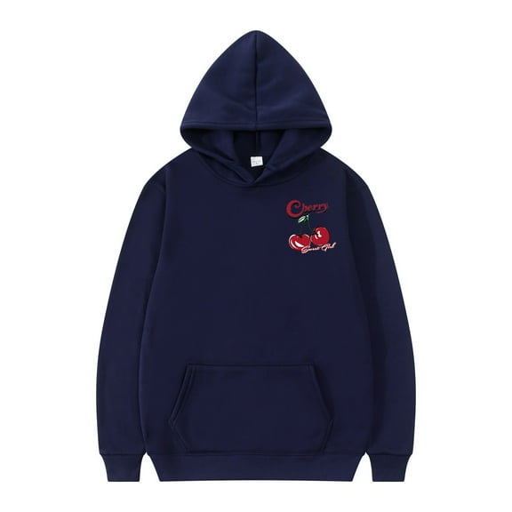 MIASHUI Men's Cherry Print Hoodie Long Sleeve Pullover Zip Up Hoodies for Men Casual Sportswear Loose Fit Comfort Wear Street Style Navy,XL