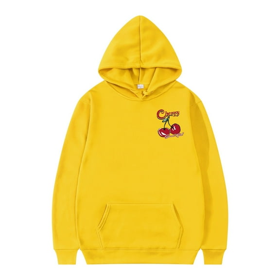 MIASHUI Men's Cherry Print Hoodie Long Sleeve Pullover Zip Up Hoodies for Men Casual Sportswear Loose Fit Comfort Wear Street Style Yellow,S