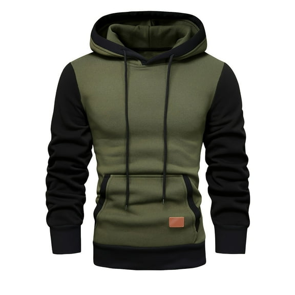 MIASHUI Men's Color Block Hoodie Lined Casual Sportswear Zip Up Hoodies for Men Pullover Hoodie Street Fashion Comfort Fit Army Green,XL