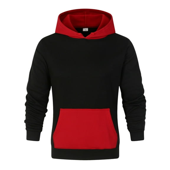 MIASHUI Men's Color Block Pullover Hoodie Solid Color Athletic Training Long Sleeve Workout Sportswear Top Black,XL