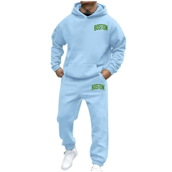 MIASHUI Men's Dopamine Lazy Style Hoodie Set Cute Print Mid-Length Oversized Comfortable Two Piece Loungewear Outfit Light Blue,S