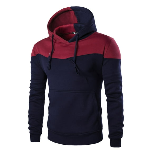 MIASHUI Men's Fall Winter Color Block Hoodie Drawstring Hood Two-Tone Long Sleeve Athletic Casual Pullover Top Navy,XXL