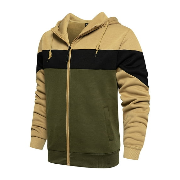 MIASHUI Men's Fall Winter Long Sleeve Color Block Hooded Sweatshirt Casual Streetwear Pullover Top with Pocket Khaki,M