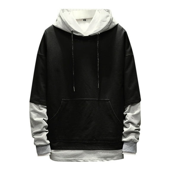 MIASHUI Men's Fall Winter Trendy Color Block Oversized Casual Pullover Hoodie Drop Shoulder Long Sleeve Sweatshirt Black,XXXL