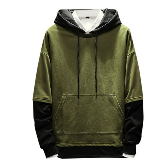 MIASHUI Men's Fall Winter Trendy Color Block Oversized Casual Pullover Hoodie Drop Shoulder Long Sleeve Sweatshirt Green,XL