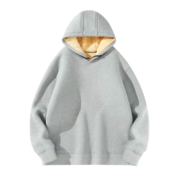 MIASHUI Men's Lined Hoodie Thick Warm Winter Pullover Long Sleeve Oversized Comfortable Casual Sweatshirt Jacket Light Gray,L