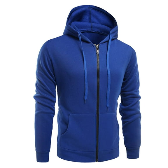 MIASHUI Men's Pullover Hoodie Solid Color Casual Comfortable Long Sleeve Jacket Versatile Loungewear Top Blue,M