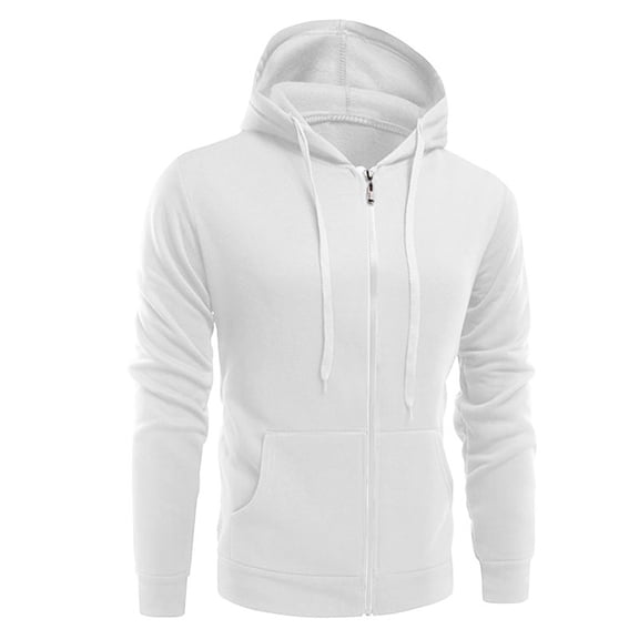 MIASHUI Men's Pullover Hoodie Solid Color Casual Comfortable Long Sleeve Jacket Versatile Loungewear Top White,M