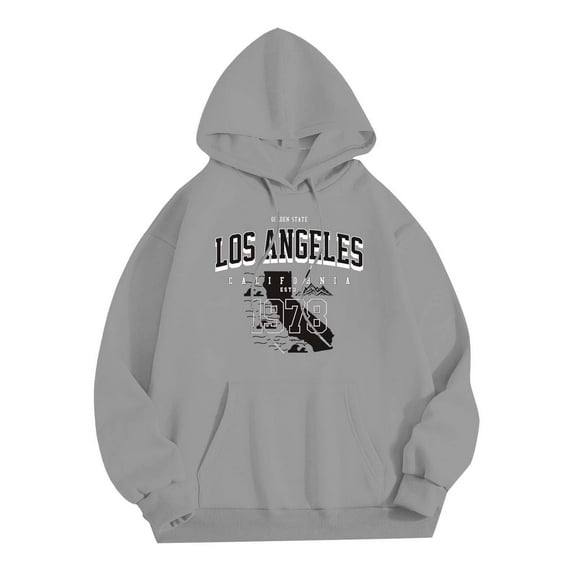 MIASHUI Men's Letter Print Pullover Hoodie Casual Long Sleeve Sweatshirt Streetwear Style Comfortable Cotton Top Grey,L