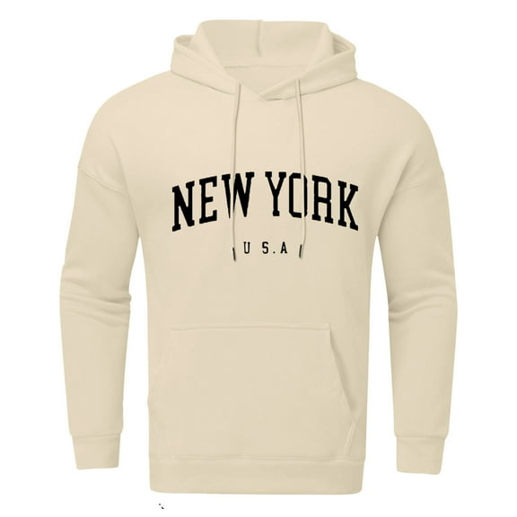 MIASHUI Men's Letter Print Sweatshirt with Pocket and Soft Lining, Comfortable Pullover for Casual Wear  Beige,XXL