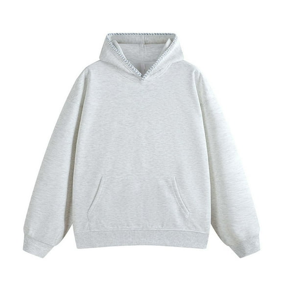 MIASHUI Men's Lightweight Hooded Sweatshirt for Spring and Fall, Drop Shoulder Pullover with Ribbed and Drawstring Light Gray,XXXL