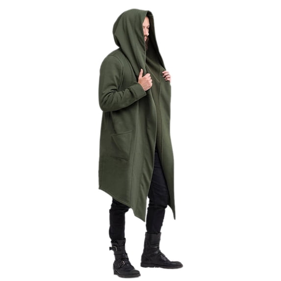 MIASHUI Men's Long Hooded Cardigan Sweatshirt Open Front Cape Coat Casual Loose Fit Loungewear Outerwear Green,XXXL