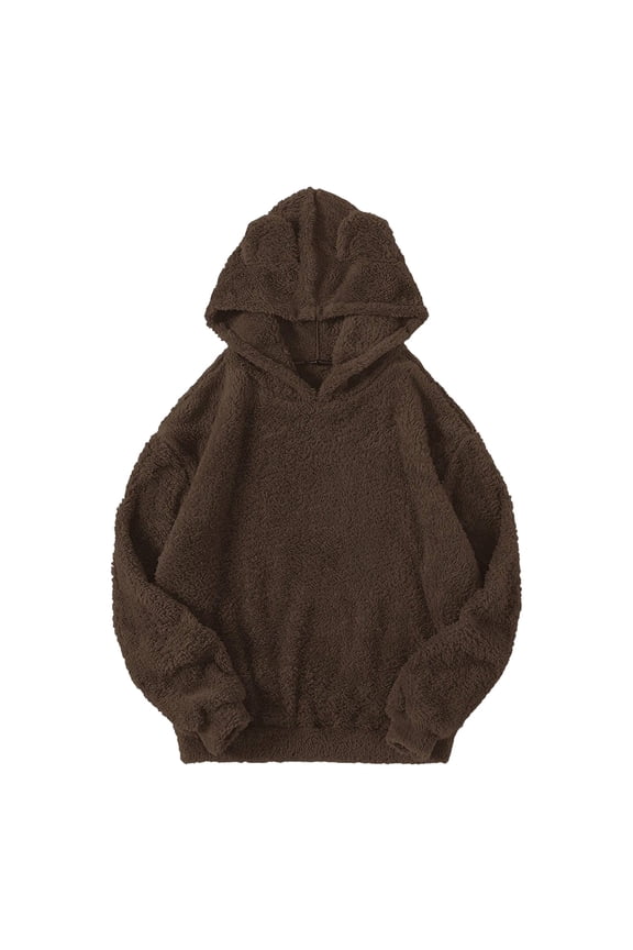Men's Novelty Plush Bunny Ear Hooded Sweater Warm Fun Christmas Pullover Long Sleeve Casual Hoodie Coffee,S
