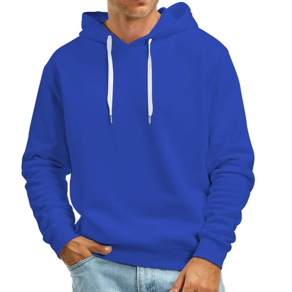 MIASHUI Men's Pocketless Pullover Hoodie Design Casual Comfortable Cotton Sweatshirt Long Sleeve Top Blue,L