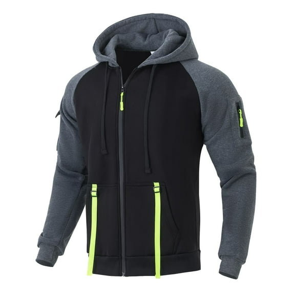MIASHUI Men's Raglan Sleeve Zip Up Color Block Hoodie Long Sleeve Pullover Athletic Casual Streetwear Top Black,S