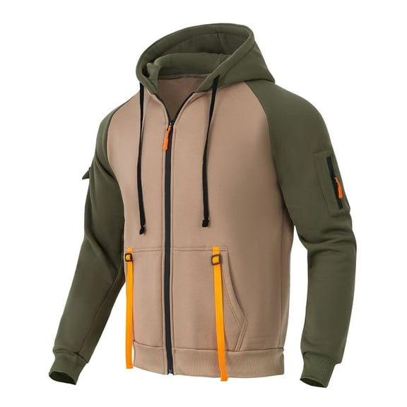 MIASHUI Men's Raglan Sleeve Zip Up Color Block Hoodie Long Sleeve Pullover Athletic Casual Streetwear Top Green,S