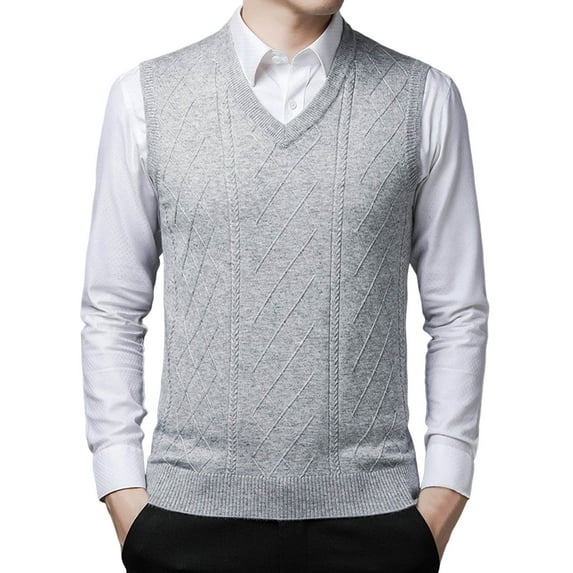 MIASHUI Men's Slim Fit V-Neck Sleeveless Pullover Sweater Vest Casual Warm Layering Piece For Everyday Wear And Outdoor Activities Light Gray,M