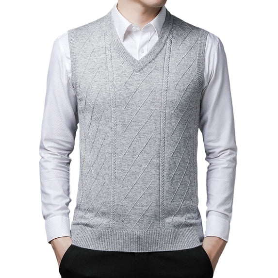 MIASHUI Men's Slim Fit V-Neck Sleeveless Pullover Sweater Vest Casual Warm Layering Piece For Everyday Wear And Outdoor Activities Light Gray,XL