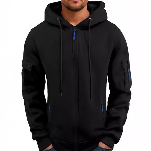 MIASHUI Men's Spring Fall Hooded Sweatshirt Zip Up Arm Pocket Open Front Athletic Big and Tall Casual Jacket Blue,L