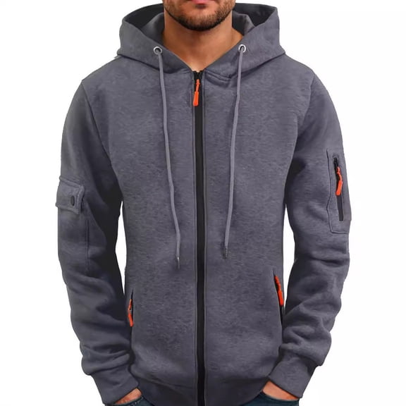 MIASHUI Men's Spring Fall Hooded Sweatshirt Zip Up Arm Pocket Open Front Athletic Big and Tall Casual Jacket Grey,S