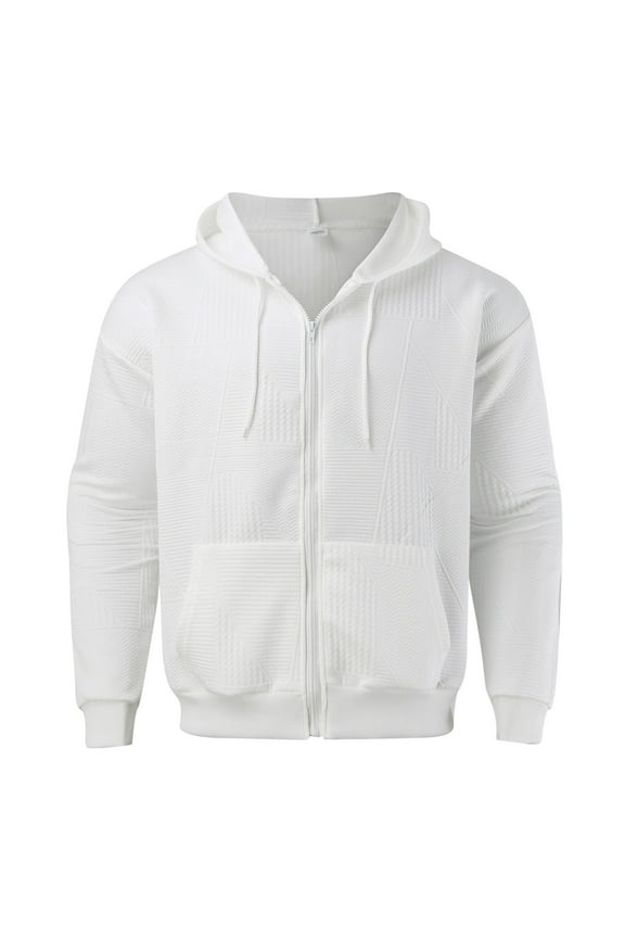 Men's Spring Fall Waffle Knit Hooded Cardigan Lightweight Open Front Zip Up Jacket Long Sleeve Thin Layer White,M
