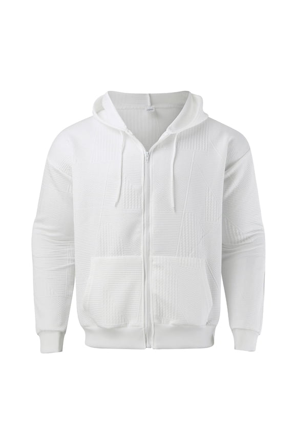 Men's Spring Fall Waffle Knit Hooded Cardigan Lightweight Open Front Zip Up Jacket Long Sleeve Thin Layer White,XL