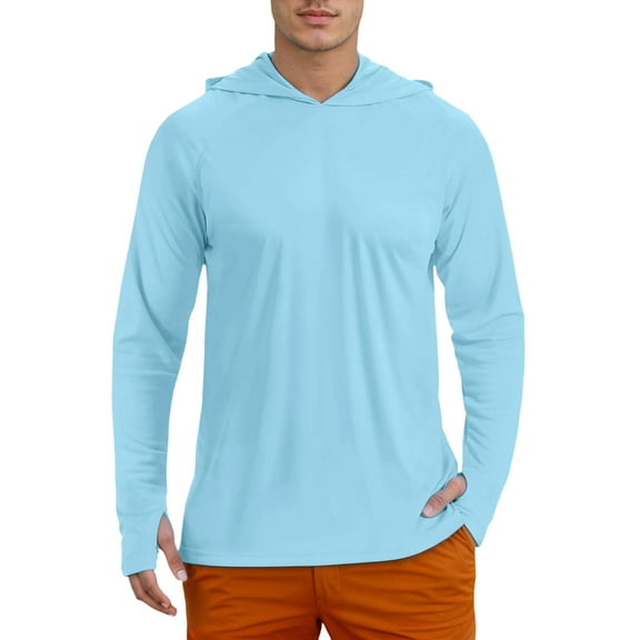 MIASHUI Men's Spring Summer Lightweight Hoodie Breathable Long Sleeve Pullover Casual Athletic Comfortable Top Light Blue,XXL