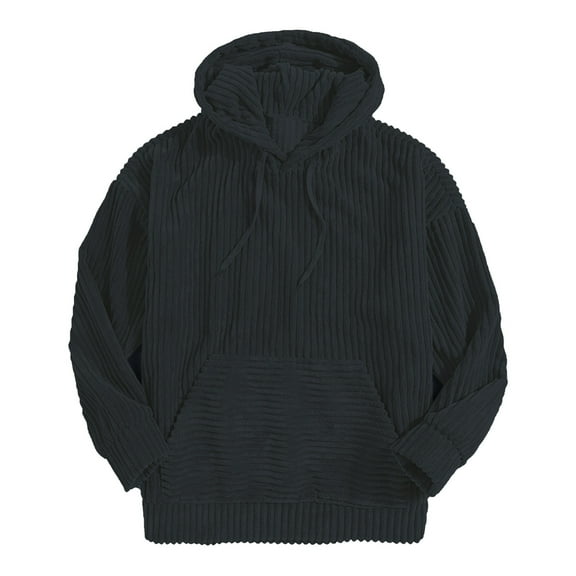 MIASHUI Men's Thick Corduroy Pullover Hoodie Drop Shoulder Kangaroo Pocket Long Sleeve Vintage Style Comfortable Top Navy,L