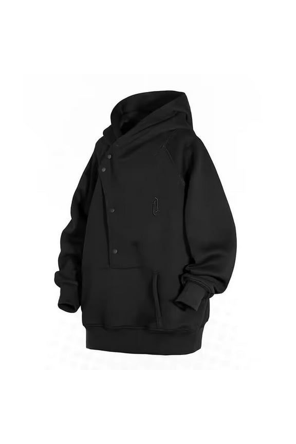 Men's Trendy Retro High Neck Pullover Hoodie Spring Fall Oversized Streetwear Hop Rapper Jacket Black,XL