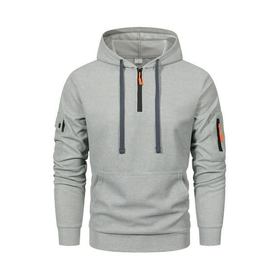MIASHUI Men's Waffle Knit Solid Color Pullover Hoodie Textured Long Sleeve Casual Comfortable Breathable Sweatshirt Grey,XL