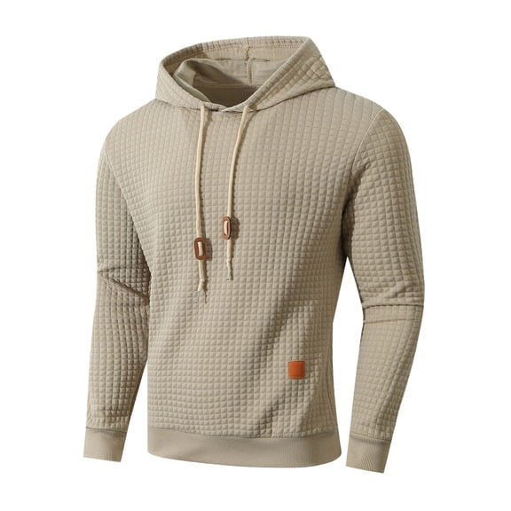 MIASHUI Men's Waffle Texture Hoodie Pullover Zip Up Hoodies for Men Casual Wear Long Sleeve Comfort Fit Street Style Lightweight Bronze,S