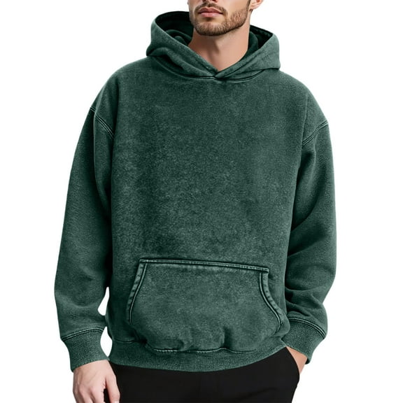 MIASHUI Men's Washed Composite Lined Hoodie Soft Vintage Look Pullover Long Sleeve Warm Comfortable Top Green,XXL