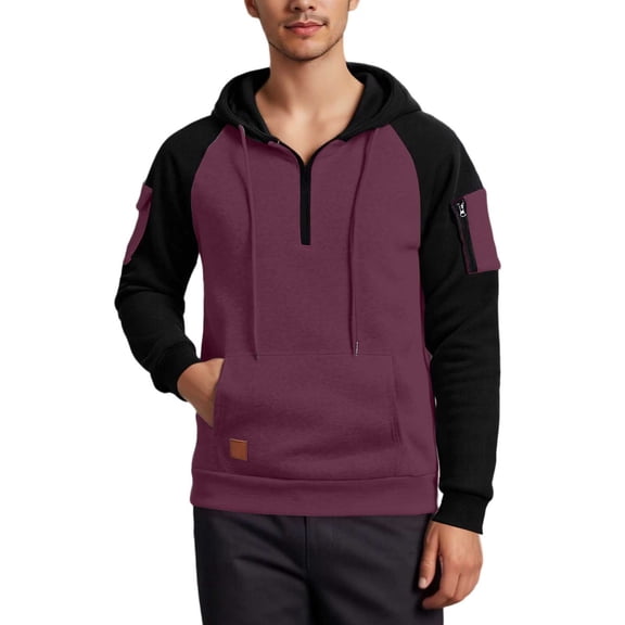 MIASHUI Men's Zip Up Hoodie, Casual Long Sleeve Sweatshirt, Lightweight Hooded Pullover for Men with Arm Pockets Red,M