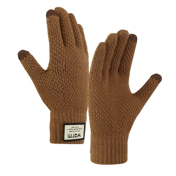 MIASHUI Men's and Women's Jacquard Knit Touchscreen Gloves, Plush Thermal Gloves for Winter, Fashion Warm Gloves Brown