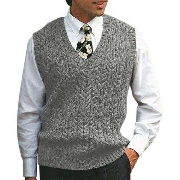 MIASHUI Mens Autumn Winter Casual Solid Color Knit Sleeveless V Neck Sweater Vest Pullover Sweater For Men Warm Layering Dark Gray,M