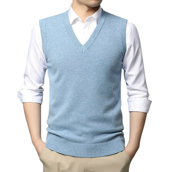 MIASHUI Mens Fashion Casual V Neck Diamond Jacquard Sleeveless Sweater Vest Knit Pullover Sweater For Men Layering Blue,M
