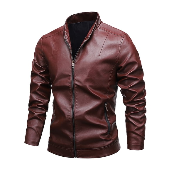 MIASHUI Mens Jacket Autumn Winter Jacket Fashion Trend Stand Collar Motorcycle Leather Coat ,M