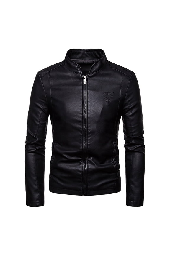Mens Jacket Autumn Winter Korean Style Fashion Stand Collar Leather Jacket Coat Black,XL